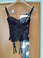 Brand New £29.99 Panache Black Lace Basque Corset Detachable Suspenders 36A