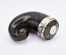 GEORGIAN SCOTTISH SOLID SILVER MOUNTED RAMS HORN SNUFF MULL c1800 NAMED