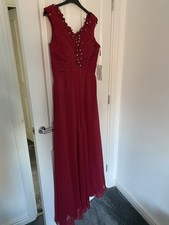 Hebeos A Line Princess Chiffon Ruched Sparkly Floor length Sleeveless Red Dress