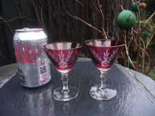 2 Vintage Cranberry Etched