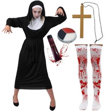 LADIES ZOMBIE NUN COSTUME HALLOWEEN WOMENS OUTFIT UNDEAD SCARY SISTER MARY