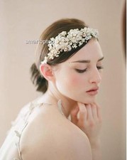 Bridal Faux Pearls made with Swarovski Crystal Silver SIDE Headband Tiara T018