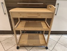 Bamboo 3 Tier Kitchen Storage Rack Serving Trolley  Cart with Wheels & Drawer