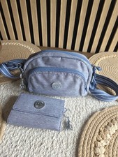 Kipling Premium BINDY Small Crossbody Bag & Wallet Denim Steel Blue Robo Monkey 
