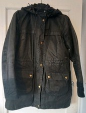 BARBOUR Dartford Wax Jacket Coat UK 16 Navy Blue Parka w/Hood