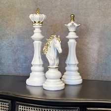 White & Gold Large Chess Ornament King / Queen / Knight Chess Piece Collectables