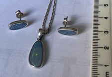Lovely Opal Doublet Silver Earrings And Pendant Set 4.9 Grams