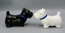 Ceramic Scotty Dog Salt & Pepper Shakers Black White - Very Good Condition