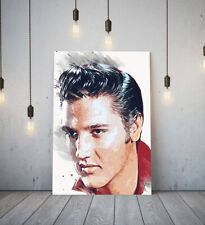 ELVIS PRESLEY 3-DEEP FRAMED CANVAS WALL SKETCH ART PICTURE PAPER PRINT-RED BLACK