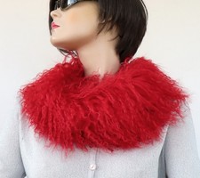 Fur Scarf Tibetan Lamb Boa Loop Fur Collar Lambskin Trim Coat Winter Warm Red