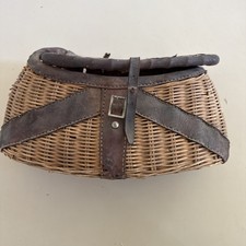 Antique Fishing Creel, Rattan and Leather Vintage 15x9x8 Tackle Box