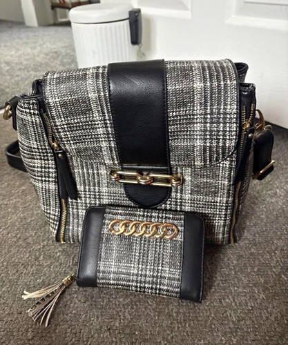 Black grey tweed check - black,