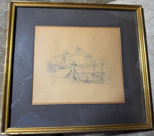 Antique "Wood Bridge And Farm