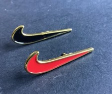 2x NIKE Official Black Red Swoosh Pin Badges 3.5 cm Long