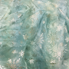 Organza Fabric Metallic Foil Sparkly Frozen Snowflake Winter Festive Christmas