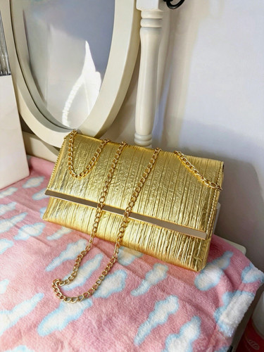 Gold metallic pleated faux - metallic,