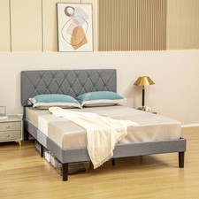 HOMCOM King Metal Bed Frame, Adjustable Linen Headboard, 5-Level  , Refurbished