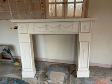 Vintage 1970s Style Fireplace Surround  White Wooden Ornate Design