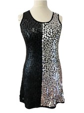 Tsega Size M/S Black Dress With Black And Silver Big Round Sequins Half & Half