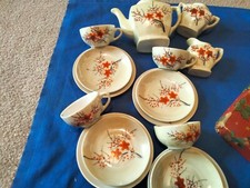 Childs Tea Set Vintage Original Decorative Tea Set  Ceramic Floral-  Boxed