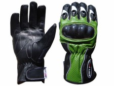 Motorcycle Motorbike Leather Gloves Carbon Hard Knuckle KAWASAKI GREEN