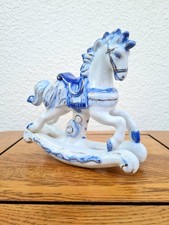 Vintage Royal Blue Porcelain Rocking Horse Carousel Baby GiftOrnament