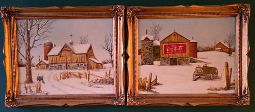 Pair vintage framed - framed, farm