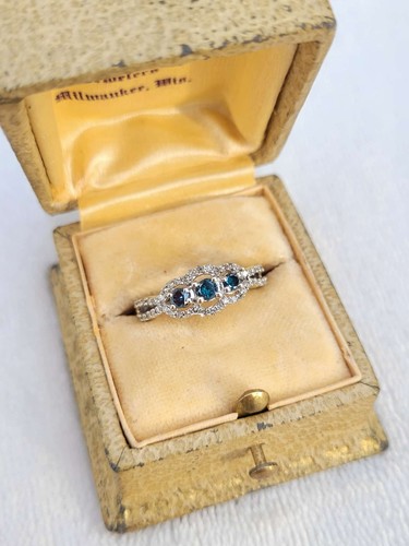 Vtg 14k white gold - gold, blue