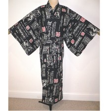 VINTAGE BUT NEW, MEN'S JAPANESE KIMONO STYLE COTTON DRESSING GOWN ROBE, Ukiyo-e