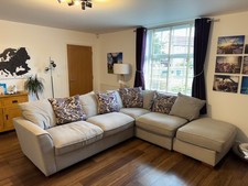 Corner Sofa and pouffe - grey, Furniture Village 'Fable' 2 sets of back cushions