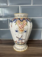 Antique Rouen French Porcelain Vase Windmill Scene - 9 Inches High Rare