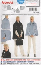Burda Sewing Pattern 7619 EASY Cape Coat with Collar & Button Detail Size 8 - 14