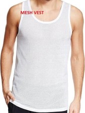 Mens Airtex Mesh Vests 100% Cotton White Singlet Underwear 3,6 Pk Sizes S-2XL