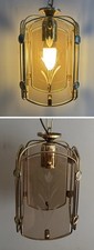 Vintage Brass Ceiling Lantern Porch Hall Way Etched Smoked Glass Panels 44cm