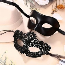 2pcs Black Lace Masquerade Mask Set for Couples Venetian Halloween Party