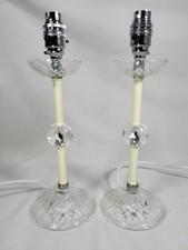 Pair Of Lamp Bases Glass Acrylic Cream Stem Switches 31cm Tall Rare Prop