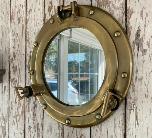 Brass porthole mirror - brass,