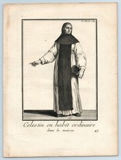 1718 Antique Engraving Print, Celestine Monk in Ordinary House Habit