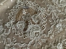 Antique  Lace Stole / Scarf  Elaborate Machine Point De Gaze Rose Motif 14”/96”