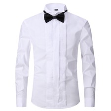 Mens French Cuff Tuxedo Shirt Pleated Evening Black Tie Wing Tip Collar Shirt