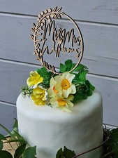 Personalised Mr & Mrs wedding round design Cake toppers in wood or Acrylic