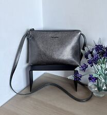 Ted Baker Maceyy Metallic Grey Pebbled Leather Double Zip Crossbody Shoulder Bag