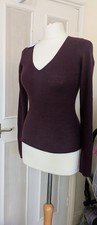 Brora V-Neck Ribbed Pure Merino Wool Jumper Size 10