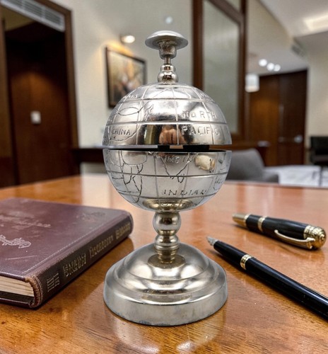 Vintage metal globe desk bell - desk,
