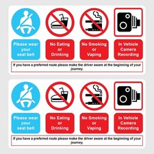 Taxi Warning No Smoking Vaping Eating Drinking CCTV Stickers For Window Car Bus'
