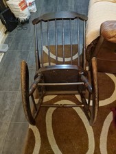 Retro Vintage Wooden Rocking Arm Chair Seat - Turned Country Farmhouse Rocker