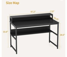 Black wooden Work Desk With Storage Board And Monitor Stand