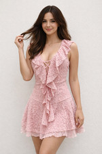 Womens Lace Up Ruffle Mini