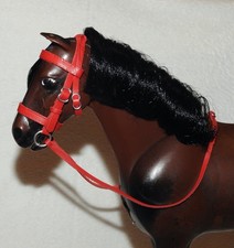 Red leather handmade bridle reins tack Vintage Sindy Marx toy horse Not incl.