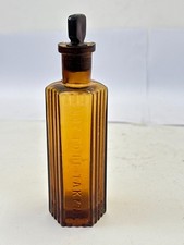 60306 Old Vintage Antique Glass Poison Bottle Hexagonal NTB Amber Stopper